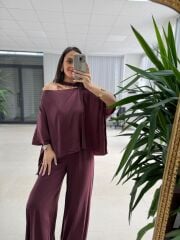 Fp 51363 Bordo Şal Yaka Pamuk Saten Takım