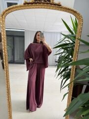 Fp 51363 Bordo Şal Yaka Pamuk Saten Takım