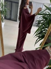 Fp 51363 Bordo Şal Yaka Pamuk Saten Takım