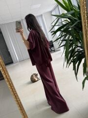 Fp 51363 Bordo Şal Yaka Pamuk Saten Takım