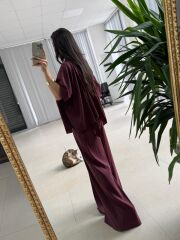 Fp 51363 Bordo Şal Yaka Pamuk Saten Takım