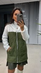 Yeşil Kapüşonlu Buklet Mont