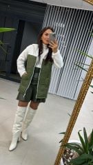 Yeşil Kapüşonlu Buklet Mont