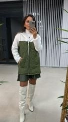 Yeşil Kapüşonlu Buklet Mont