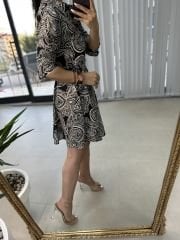 Pamuk Viskon Siyah Şal Desen Gömlek Elbise