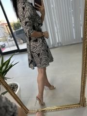 Pamuk Viskon Siyah Şal Desen Gömlek Elbise