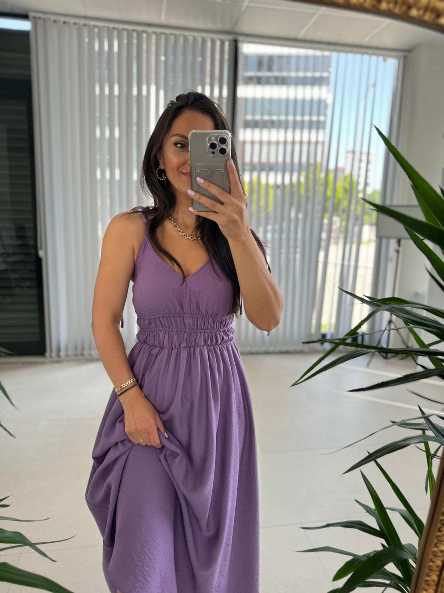 Sg İp Askılı Pamuk Keten Lila Elbise