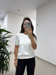 Dv 10779 Bisiklet Yaka Ekru Triko Bluz