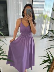 Sg İp Askılı Pamuk Keten Lila Elbise