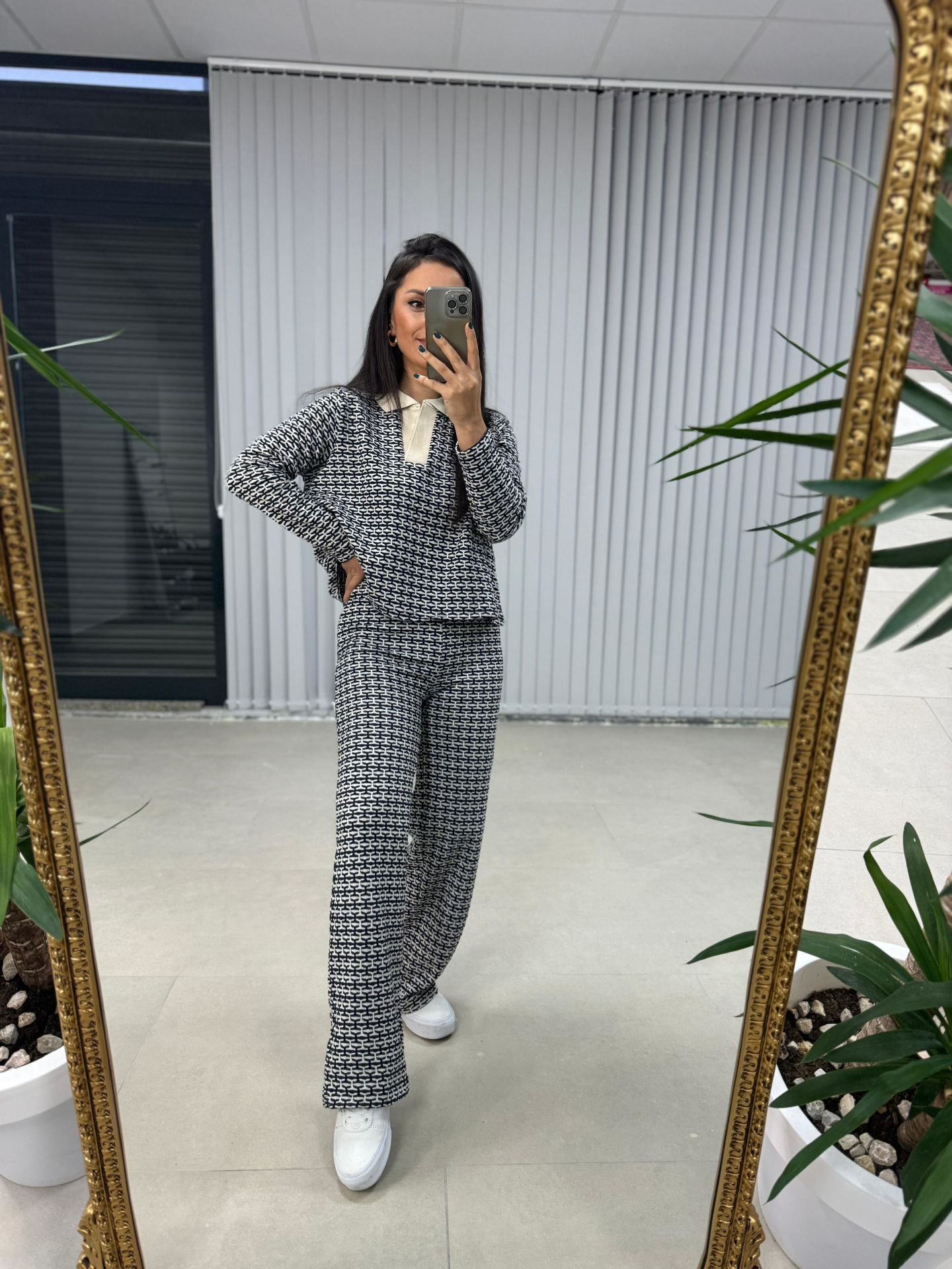 SG Schwarzes Übergangs-Strickset mit Polokragen