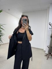 Art 4001 Siyah Kuşaklı Keten Takım