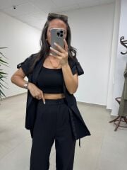 Art 4001 Siyah Kuşaklı Keten Takım