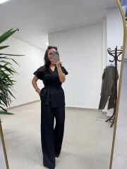 Art 4001 Siyah Kuşaklı Keten Takım