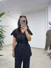 Art 4001 Siyah Kuşaklı Keten Takım