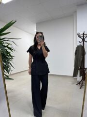 Art 4001 Siyah Kuşaklı Keten Takım