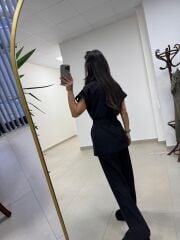 Art 4001 Siyah Kuşaklı Keten Takım