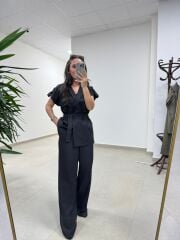 Art 4001 Siyah Kuşaklı Keten Takım