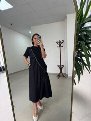 Dr 2575 Gümüş Şerit Geçişli Kısa Kollu Elbise