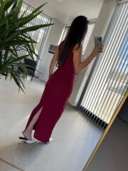 My 3714 Bordo Drapeli Kalem Elbise