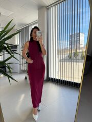 My 3714 Bordo Drapeli Kalem Elbise