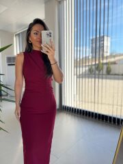 My 3714 Bordo Drapeli Kalem Elbise