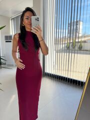 My 3714 Bordo Drapeli Kalem Elbise