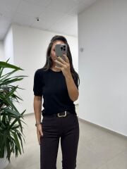 Dv 10779 Bisiklet Yaka Siyah Triko Bluz