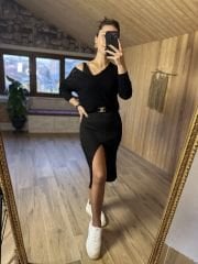 Merserize düğme detaylı askılı elbise