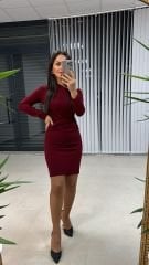 Mc Çapraz Omuz Bordo Krep Elbise