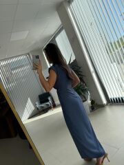 My 3735 Omuz Vatkalı Bel Drapeli İndigo Elbise