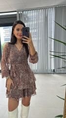 My 3091 Kat Kat Kiremit Benekli Şifon Elbise