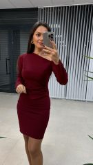 Mc Cross Shoulder Burgundy Crepe Dress