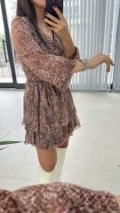 My 3091 Kat Kat Kiremit Benekli Şifon Elbise