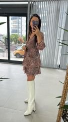 My 3091 Kat Kat Kiremit Benekli Şifon Elbise