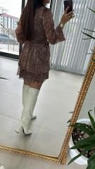 My 3091 Kat Kat Kiremit Benekli Şifon Elbise