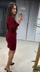 Mc Cross Shoulder Burgundy Crepe Dress