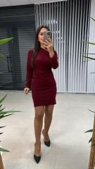 Mc Çapraz Omuz Bordo Krep Elbise