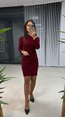 Mc Çapraz Omuz Bordo Krep Elbise