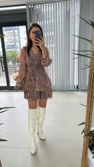 My 3091 Kat Kat Kiremit Benekli Şifon Elbise