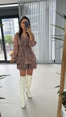 My 3091 Kat Kat Kiremit Benekli Şifon Elbise