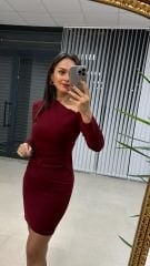 Mc Çapraz Omuz Bordo Krep Elbise