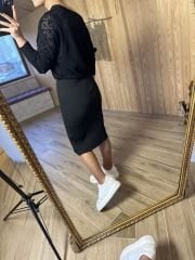 Merserize düğme detaylı askılı elbise