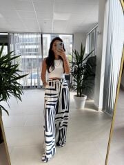 Bb 30180 İndigo Önden Bağcıklı Keten Pantolon