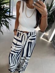 Bb 30180 İndigo Önden Bağcıklı Keten Pantolon