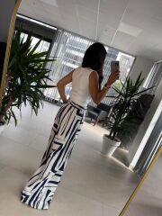 Bb 30180 İndigo Önden Bağcıklı Keten Pantolon