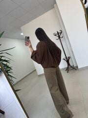 Fp 4959 Yaka Büzgülü Kahve Bluz