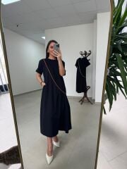 Dr 2575 Turuncu Şerit Geçişli Kısa Kollu Elbise