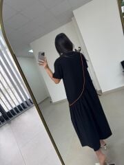 Dr 2575 Turuncu Şerit Geçişli Kısa Kollu Elbise