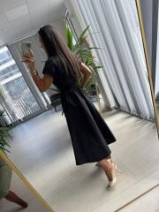 Ms Beli Lastik Detaylı Fermuarlı Siyah Elbise