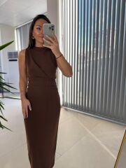 My 3714 Kahve Drapeli Kalem Elbise